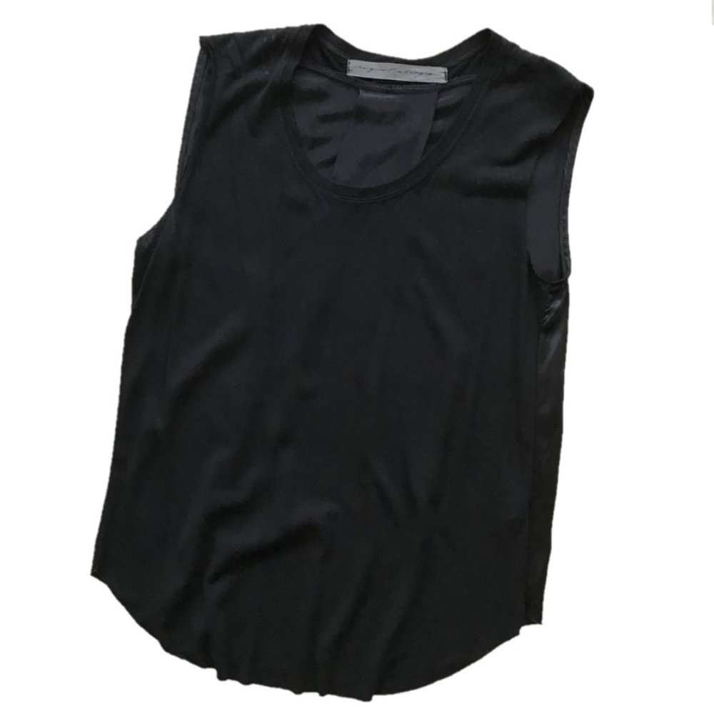 Raquel Allegra Black Silk Tunic Top Sleeveless Pleated Raw Hem Size 1 Small